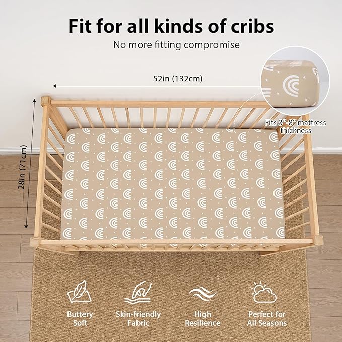 Baby Crib Sheets for Boys and Girls, 3 Pack Fitted Toddler Bed Sheets Neutral - Image 3