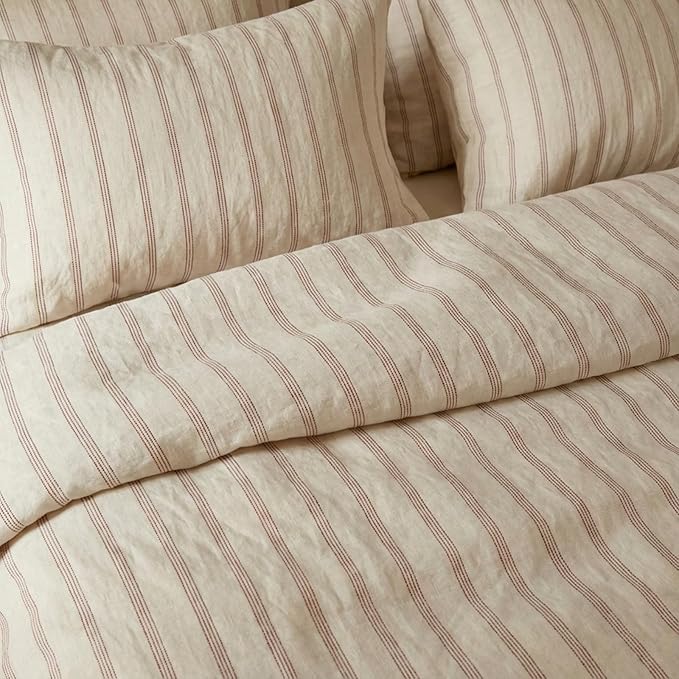 mixinni Striped Duvet Cover Set King Size, 3 Piece Cotton Linen Blend Bedding - Image 4