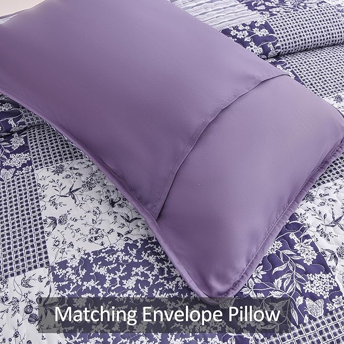 Mybedsoul Purple Quilt Set King Size Quilt Bedding Set Brown Plaid, 3 Pieces - Image 6