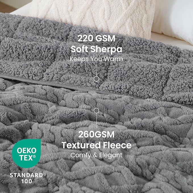 Drewin Weighted Blanket 20lbs, Dual Sided Fluffy Fuzzy Sherpa Queen Size - Image 3