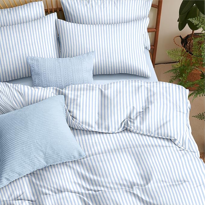 Nayoroom Blue Striped Duvet Cover King Size White Stripe Duvet Cover Dorm - Image 3