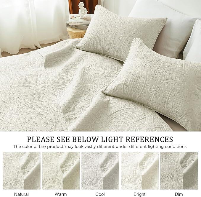 akkialla King/Cal King Quilt Set, Cream Lightweight Bedspread - Image 5