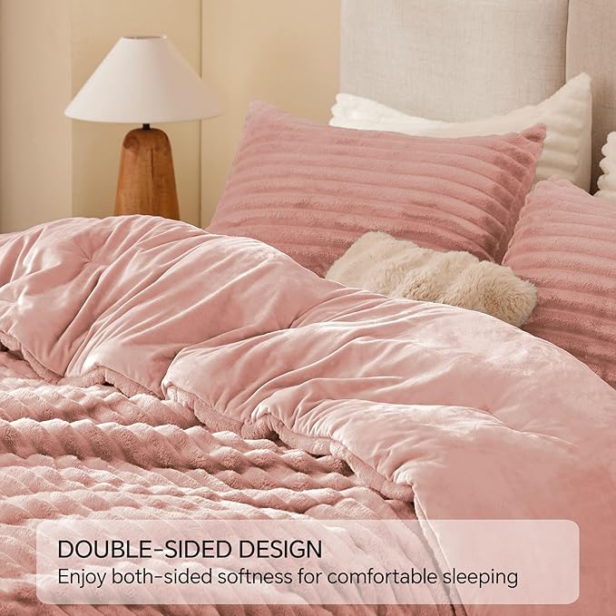 BEDELITE Fleece Twin Comforter Set -Super Soft & Warm Fluffy Dusty Pink Bedding - Image 5