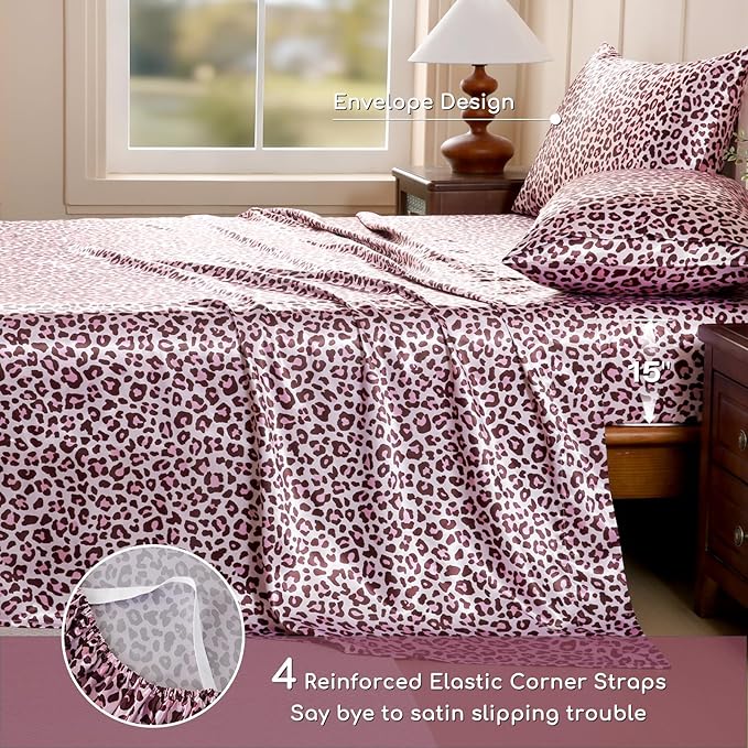 MR&HM Satin Bed Sheets with Elastic Corner Straps, Queen Size Sheets Set - Image 5