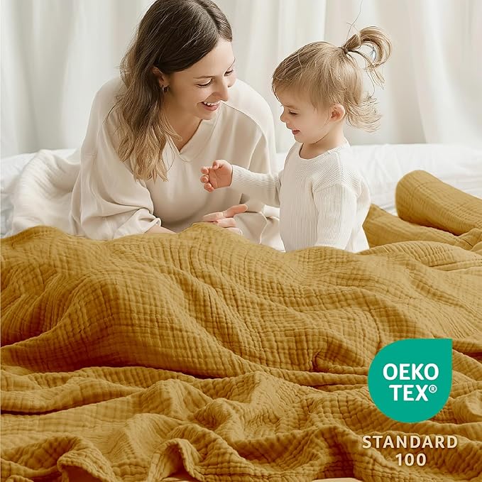 100% Cotton Muslin Blanket 50"x 60", 6 Layers Breathable and Lightweight Cotton - Image 4
