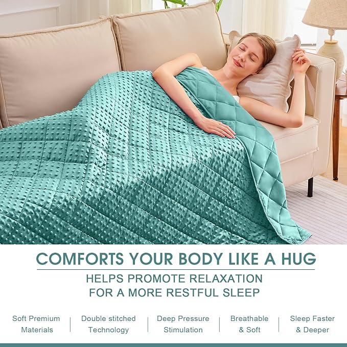 Teal Weighted Blanket for Adults 12lbs, Twin Full Size Cooling Minky Heavy - Image 5