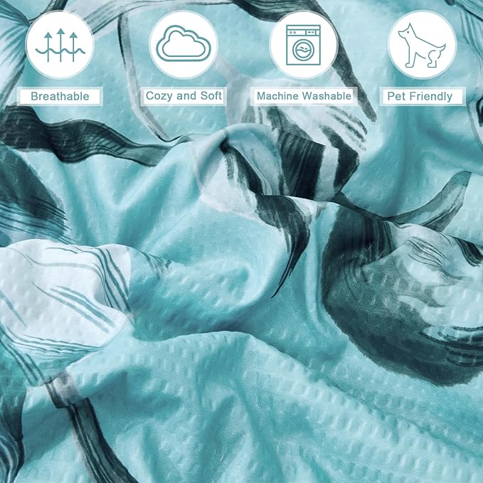 Luxudecor Floral Comforter Set Full Size 7 Piece, Aqua Flower Bed in a Bag - Image 6