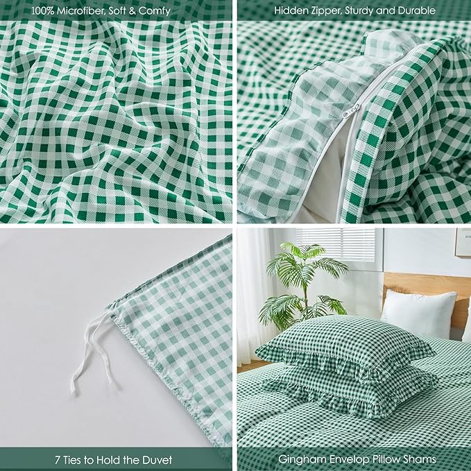 Gingham Duvet Cover King Size, 3 Pieces Soft Breathable Microfiber Plaid - Image 2