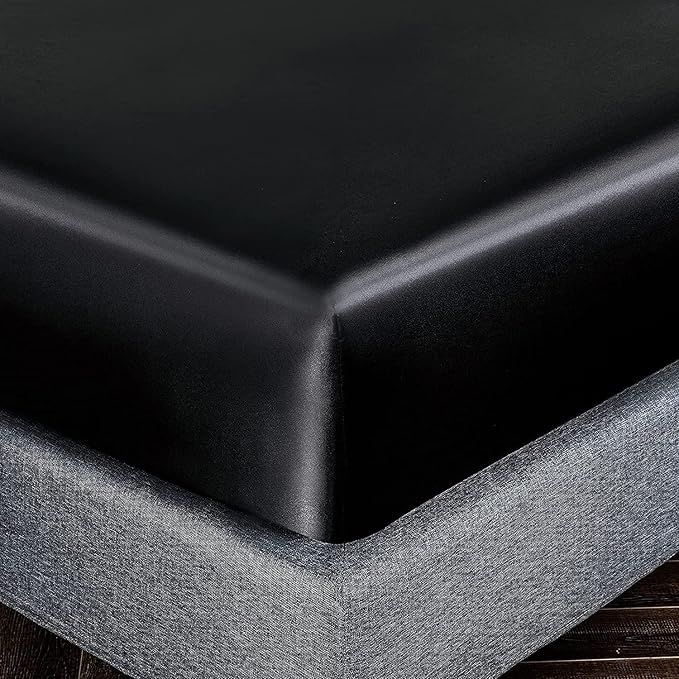 Homiest Black Satin Fitted Sheet Twin Size, Deep Pocket, Luxury & Ultra Soft - Image 3