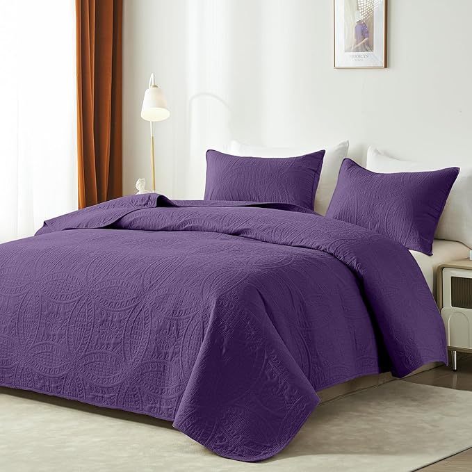 akkialla Purple Twin Quilt Set, Ultrasonic Lightweight Bedspread Coverlet - Image 2