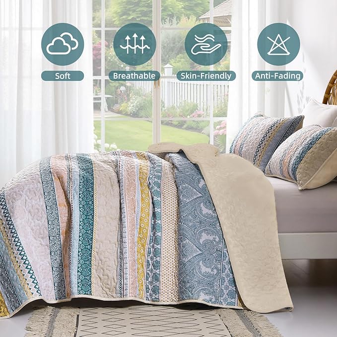 WONGS BEDDING Boho Quilt Set California King Size, Lightweight Microfiber - Image 4