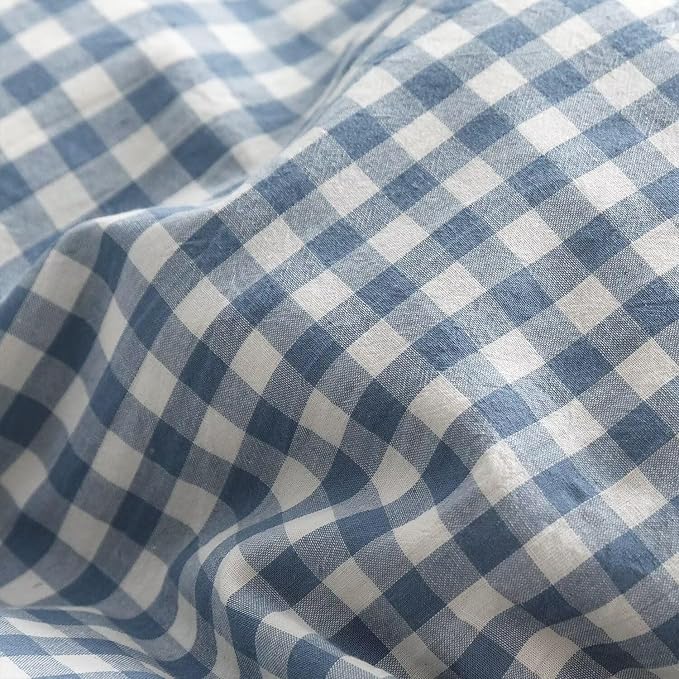 MKXI Blue and White Gingham Duvet Cover Queen Size, 3-Piece Bedding Set - Image 8