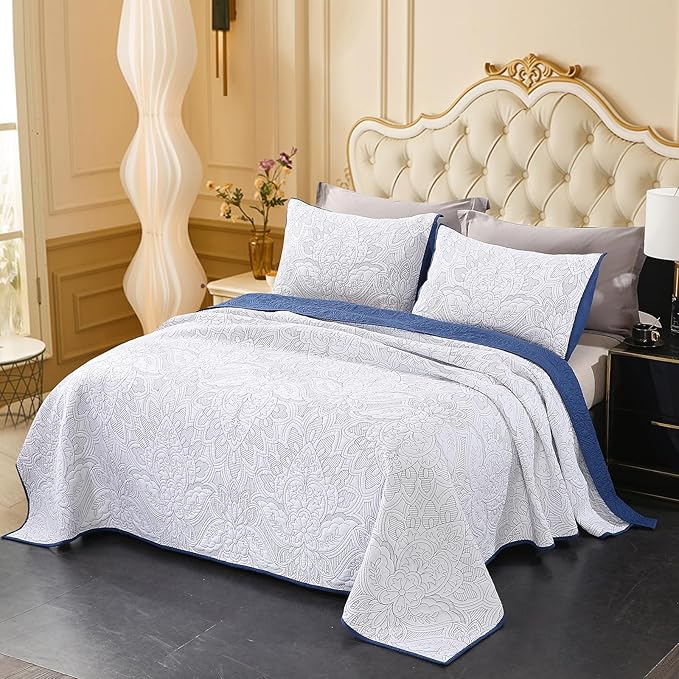 ROOMLIFE Quilt Set Full Size 3D Floral Campanula Embroidery Pattern 3-Piece by ROOMLIFE
