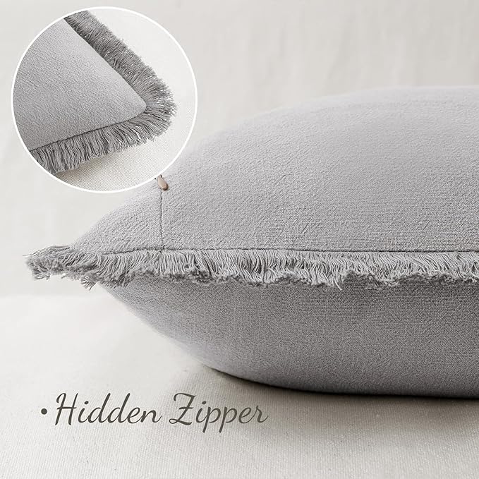 MIULEE Decorative Throw Pillow Covers Neutral Linen Fringe Throw Pillows Set of - Image 3