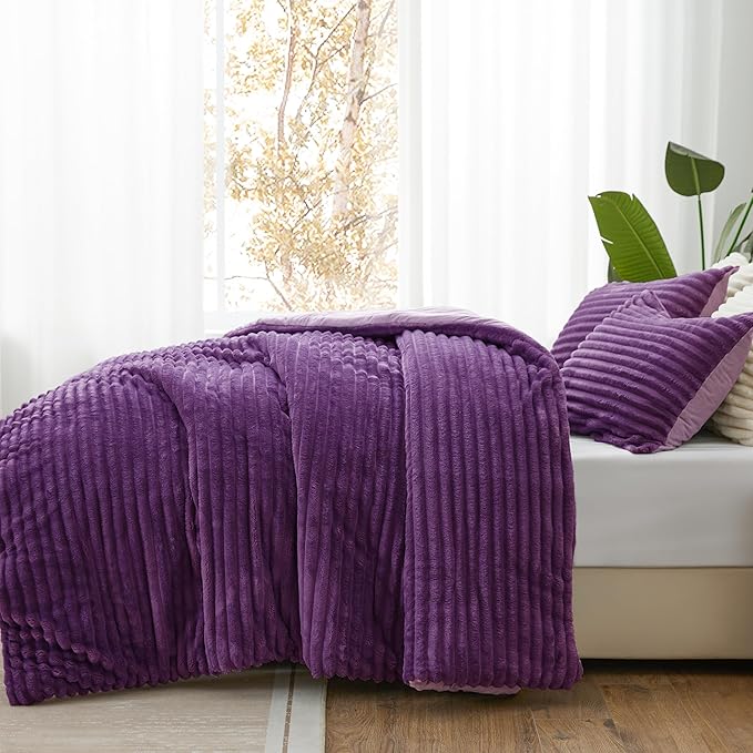 BEDELITE Fleece California King Comforter Set -Super Soft & Warm Fluffy Purple - Image 2