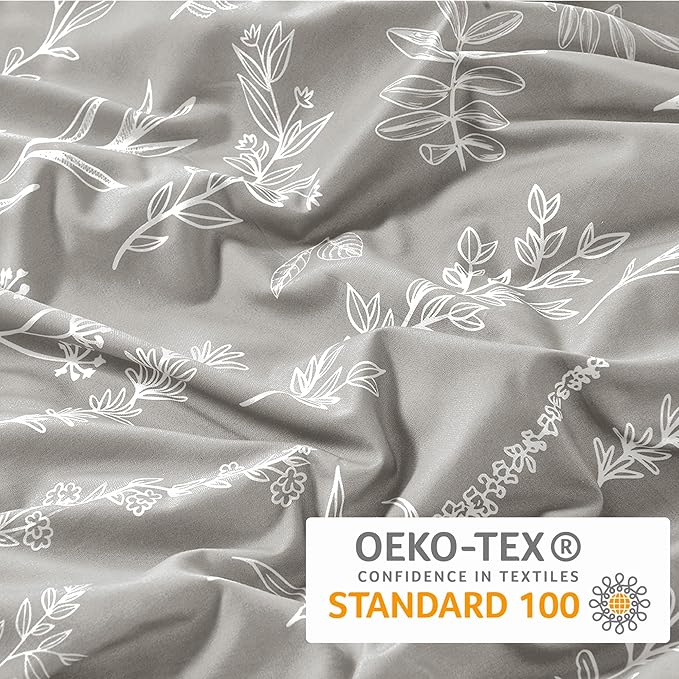 MUXHOMO Duvet Cover Full Size, Reversible Floral Silver Gray Duvet Cover Set - Image 5
