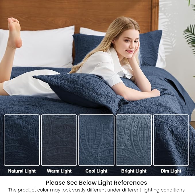 Love's cabin Quilts for Full Bed Navy Bedspreads Bedding Set - Image 6