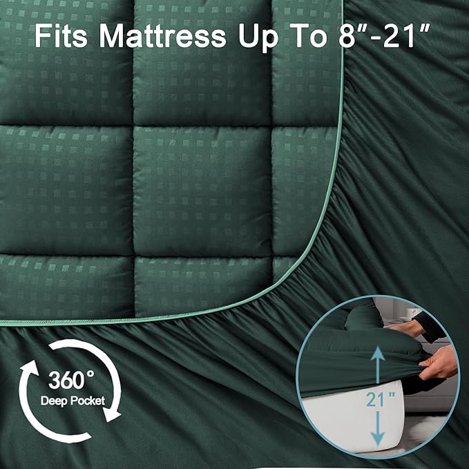 HYLEORY Full XL Mattress Pad Quilted Fitted Mattress Protector Cooling Pillow - Image 5