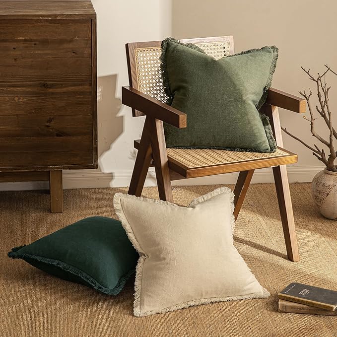 MIULEE Decorative Throw Pillow Covers Neutral Linen Fringe Throw Pillows Euro - Image 4