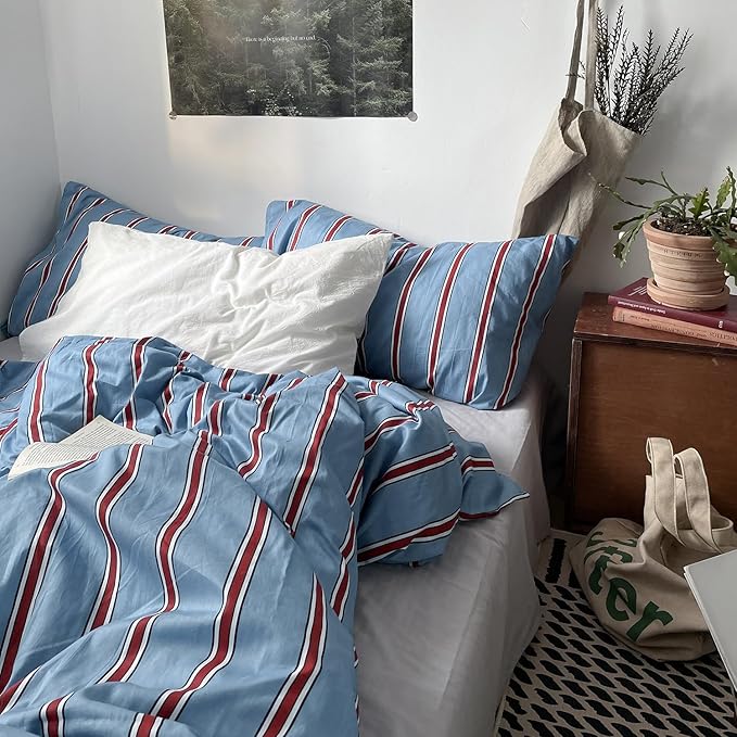 mixinni Vintage Striped Blue Duvet Cover King - Image 9