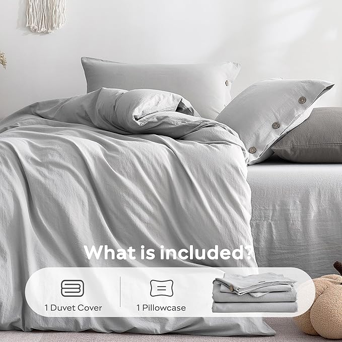 JELLYMONI 100% Washed Cotton Duvet Cover Twin – Soft, Breathable Linen-Look - Image 7