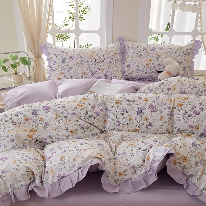 mixinni Floral Duvet Cover Set Full Size, 100% Cotton 3-Piece Bedding Set - Image 5
