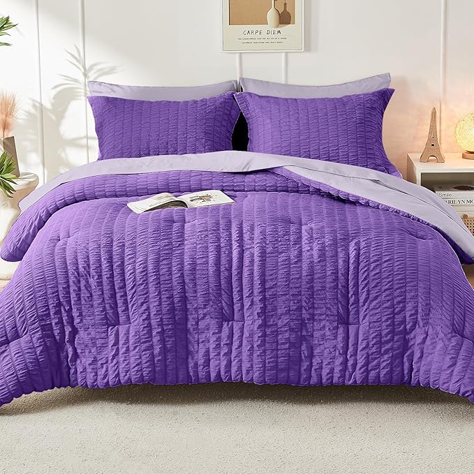 HYMOKEGE Dark Purple/Lavender Full Size Comforter Sets Seersucker 7 Pieces - Image 9