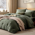 WRENSONGE Super King Plus Comforter Set- 7 Pieces Soft Olive Green Bed in a Bag by WRENSONGE
