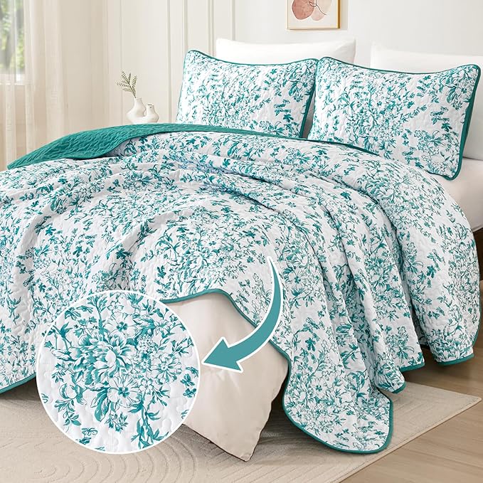 WONGS BEDDING Quilt King Size, Teal Quilt Bedding Set - Image 2