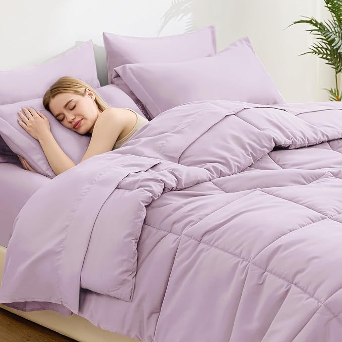 Love's cabin King Size Comforter Set Light Purple, 7 Pieces King Bed in a Bag - Image 3