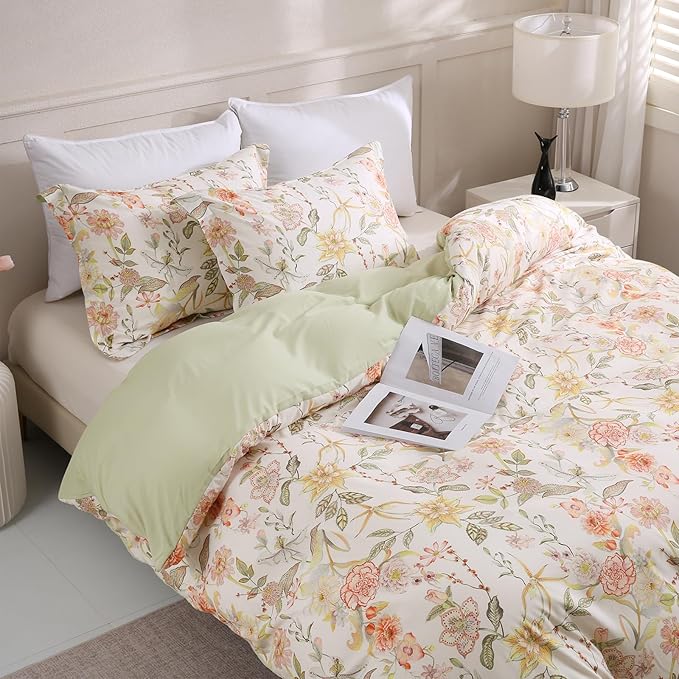 LONAVA King Floral 3 Pcs Duvet Cover Set, Breathable Soft Microfiber Glass by LONAVA