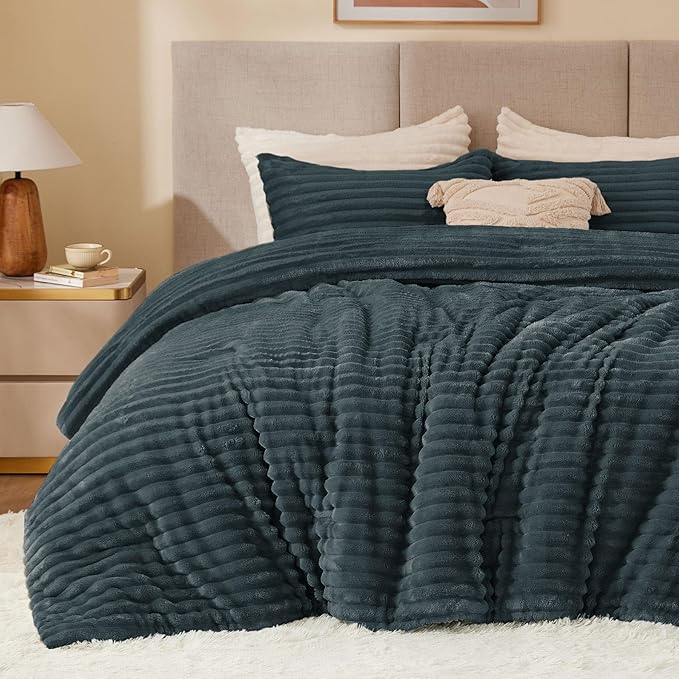 BEDELITE Fleece King Comforter Set -Super Soft & Warm Fluffy Dark Grey Bedding by BEDELITE