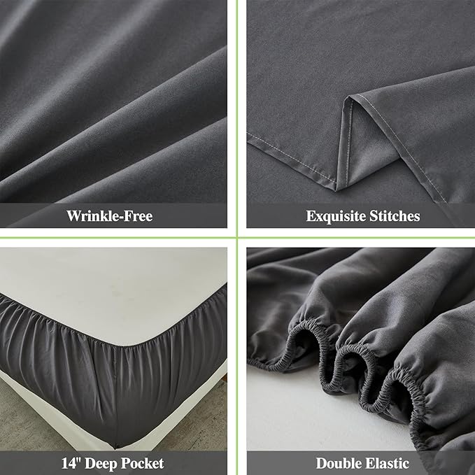 ILAVANDE Grey Twin Sheets Set, 3 Piece, Hotel Luxury 1800 Series Super Soft - Image 5