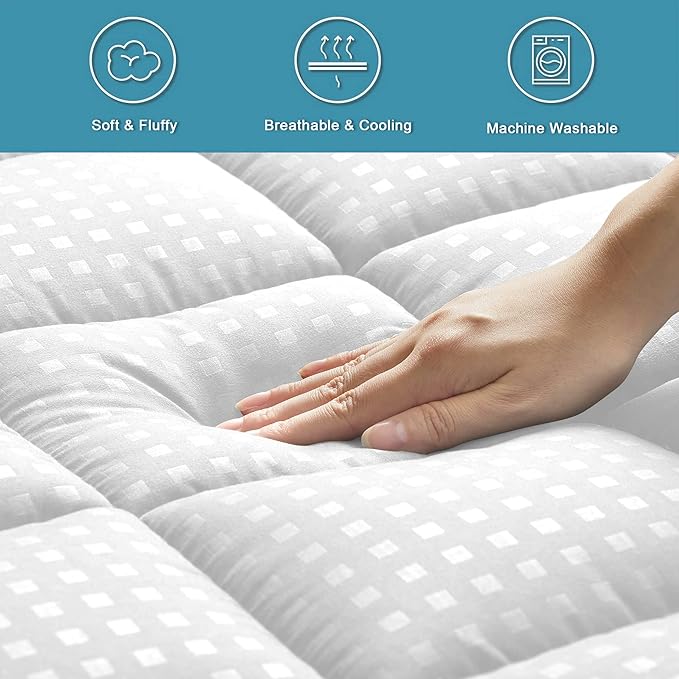 HYLEORY Twin Mattress Pad Quilted Fitted Mattress Protector Cooling Pillow Top - Image 4