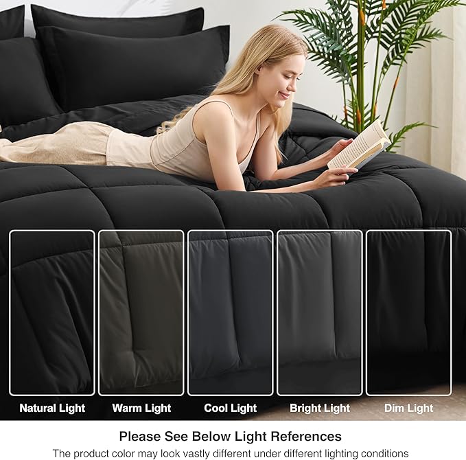 Love's cabin Twin Comforter Set Ash Black, 5 Pieces Twin Bed in a Bag, All - Image 7