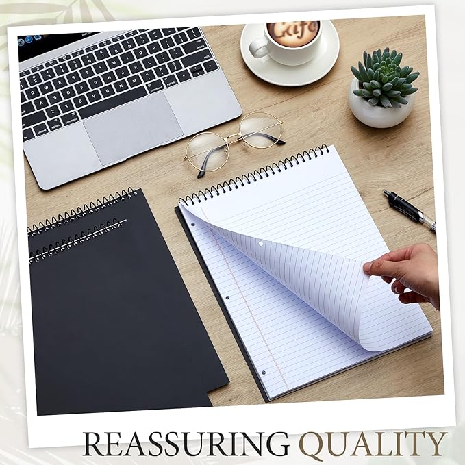 10 Packs 8.5" x 11" Top Spiral Notebook with 3 Hole Punched Legal Pads College Ruled Notepad 50 Sheets Hard Cardboard Paper Wirebound Notepad for Office School Business (White)-DeskoryOffice