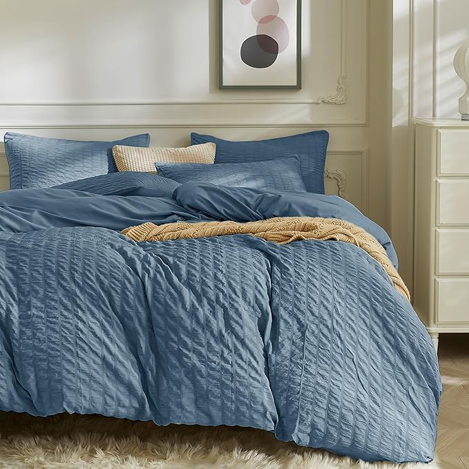 JELLYMONI Sierra Blue Duvet Cover Full Size, Soft Breathable Seersucker Duvet by JELLYMONI