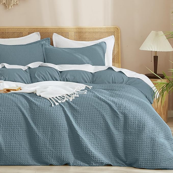 PHF Waffle Duvet Cover Set King Size, No Snagging Ultra Soft Luxury Textured by PHF