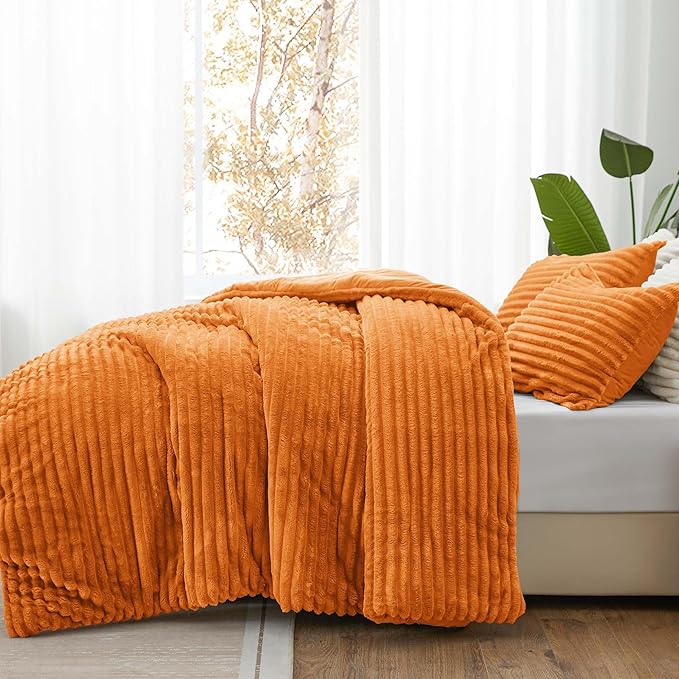 BEDELITE Fleece King Comforter Set -Super Soft & Warm Fluffy Burnt Orange - Image 2
