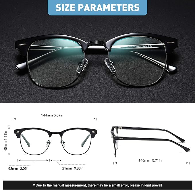 Blue Light Blocking Glasses Retro Semi Rimless UV400 Clear Lens Computer Eyewear - Image 2
