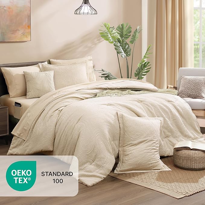 Monbix Full Size Comforter Set, Birch Marble Pattern Bedding Comforter - Image 5