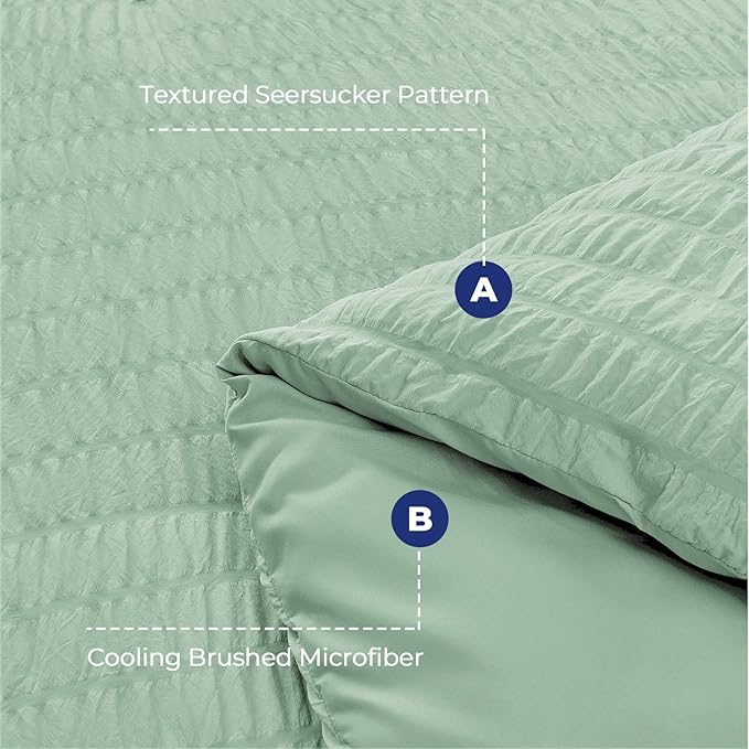 HYMOKEGE Sage Green Duvet Cover Full Size, Ultra Soft 3-Piece Seersucker Duvet - Image 4