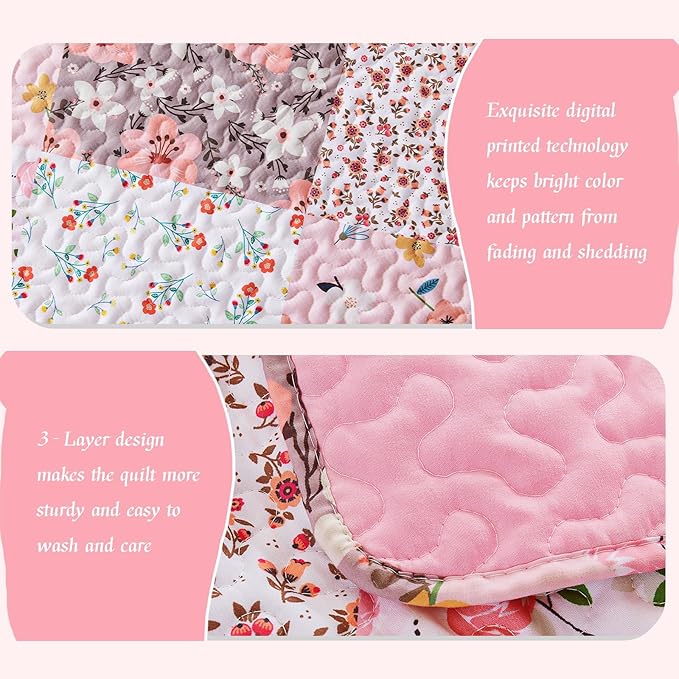 Whale Flotilla Patchwork Quilt Twin Size, Extra Soft Boho Floral Bedspreads - Image 5