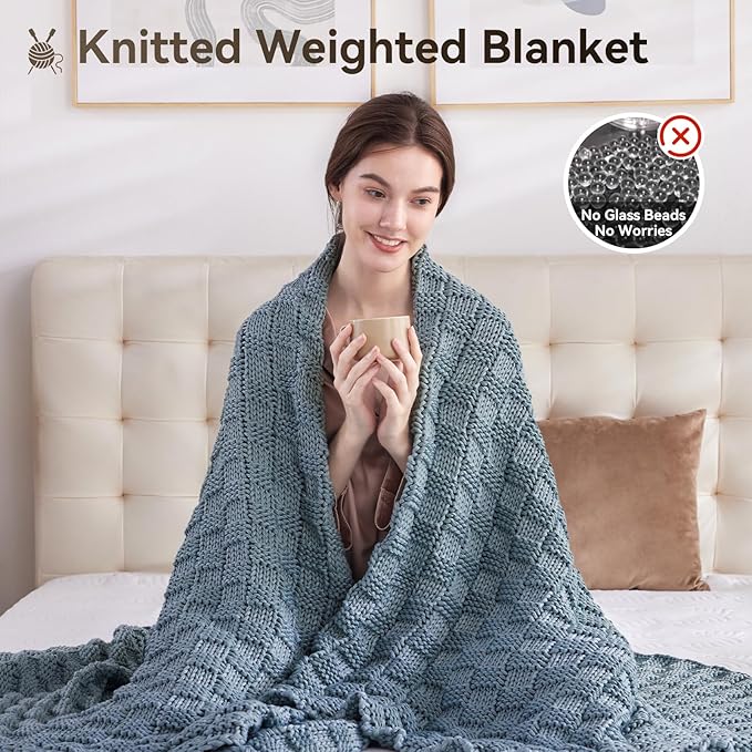 Knitted Weighted Blanket for Adult, No Beads Heavy Blanket 50” x 60'' 7lbs - Image 5