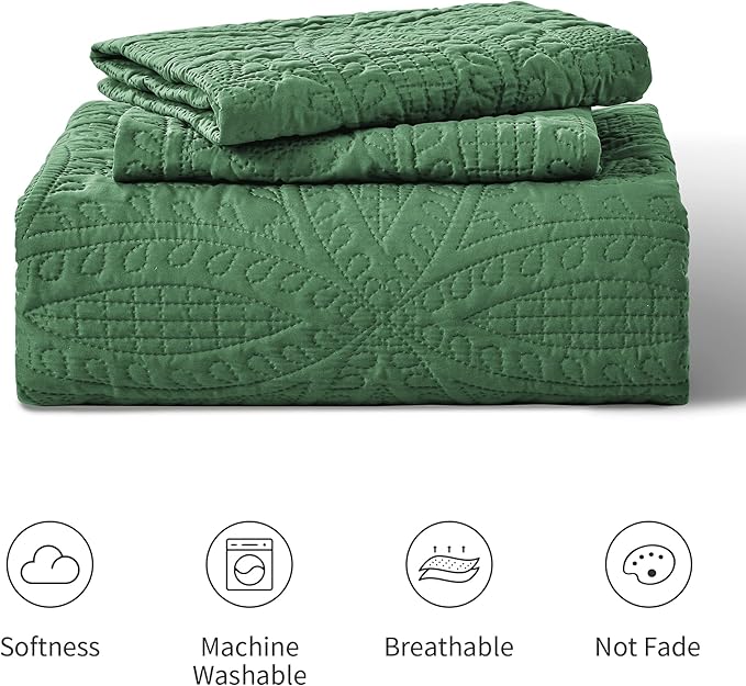 Love's cabin King Size Quilt Set Olive Green Bedspreads - Image 7