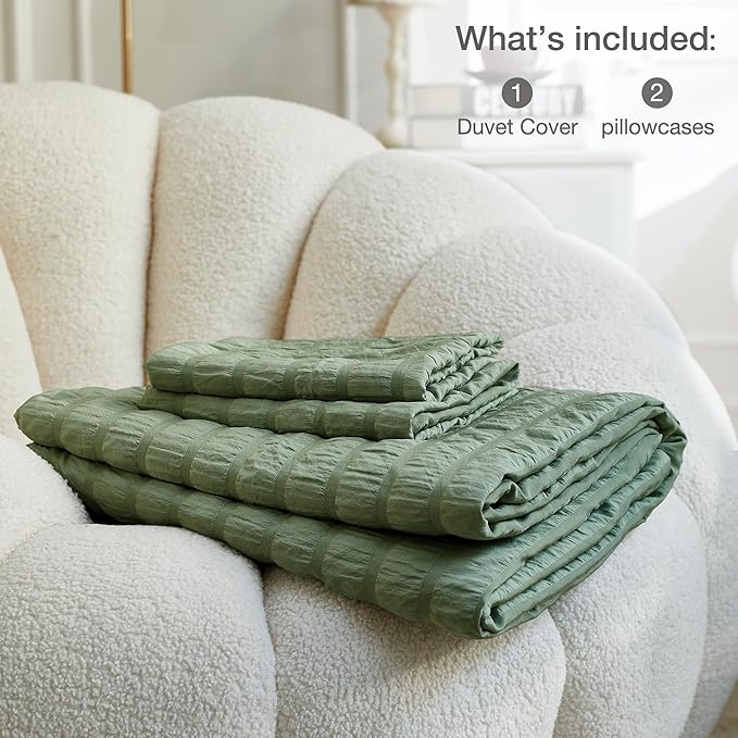 JELLYMONI Dark Green Duvet Cover Queen Size, Soft Breathable Seersucker Duvet - Image 6