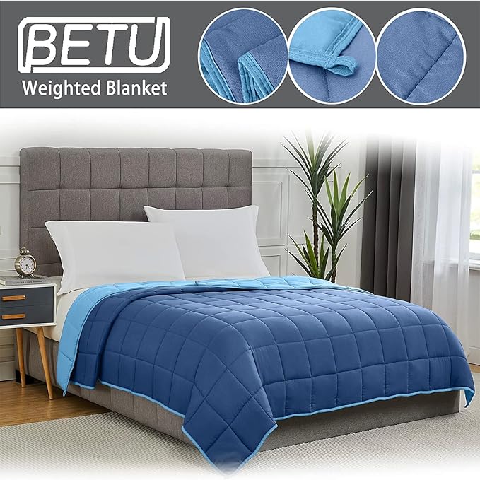 Blue Weighted Blanket for Adults 25lbs, Cal King Cooling Heavy Throw Blanket - Image 3