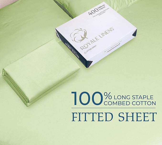Royale Linen 400 Thread Count 100% American Grown Cotton Fitted Sheet Twin Size - Image 9