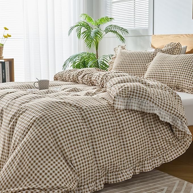 Gingham Duvet Cover King Size, 3 Pieces Soft Breathable Microfiber Plaid - Image 7