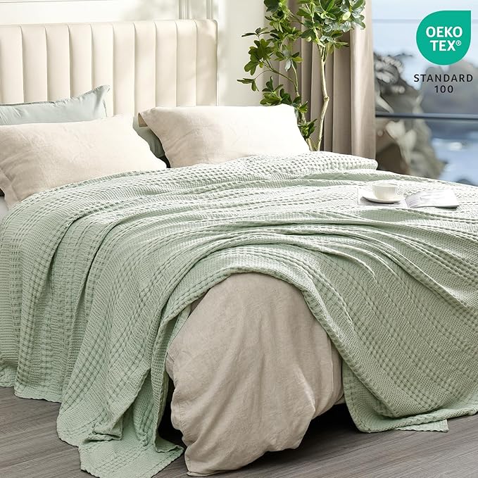 PHF Cooling Waffle Blanket King Size, Lightweight 60% Rayon from Bamboo & 40% - Image 3
